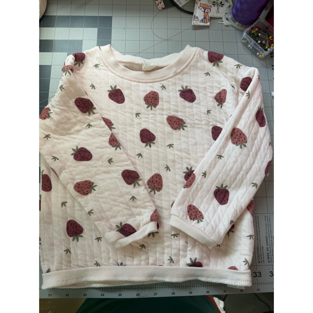 PL Kids Girls 4T Pink Quilted Strawberry Print Sweatshirt Long Sleeve Pullover